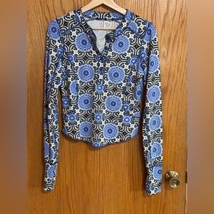 Free People Movement sz sm Fireside Long Sleeve Base Layer blue combo pattern C